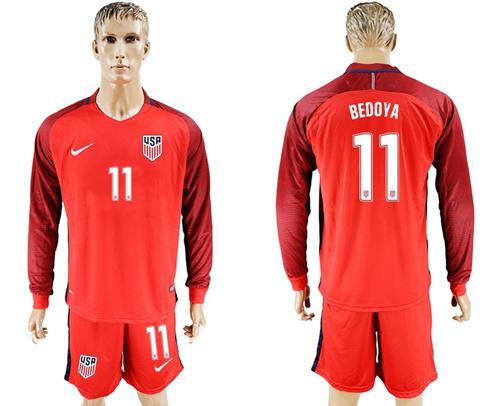 USA #11 Bedoya Away Long Sleeves Soccer Country Jersey - Click Image to Close